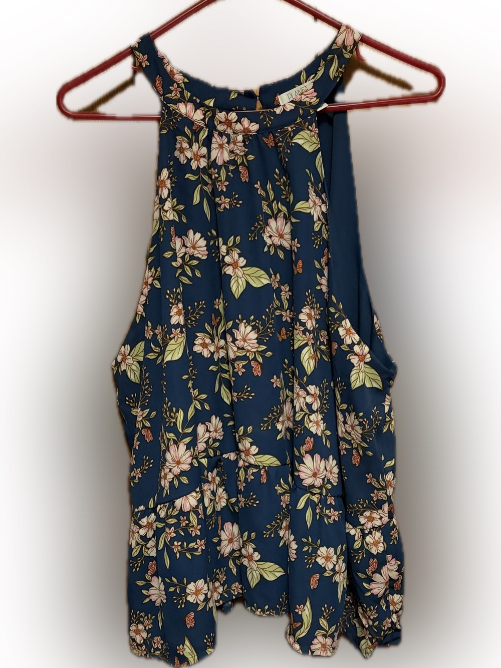 Planet Gold Floral Halter Tank Top - Navy & Pink